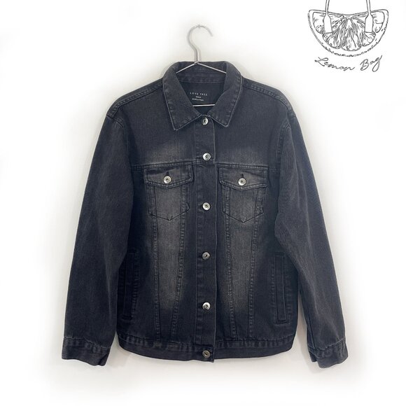 Love Tree / Jean Jacket Decor on the Back/ Black Grey / Size S - Picture 5 of 8